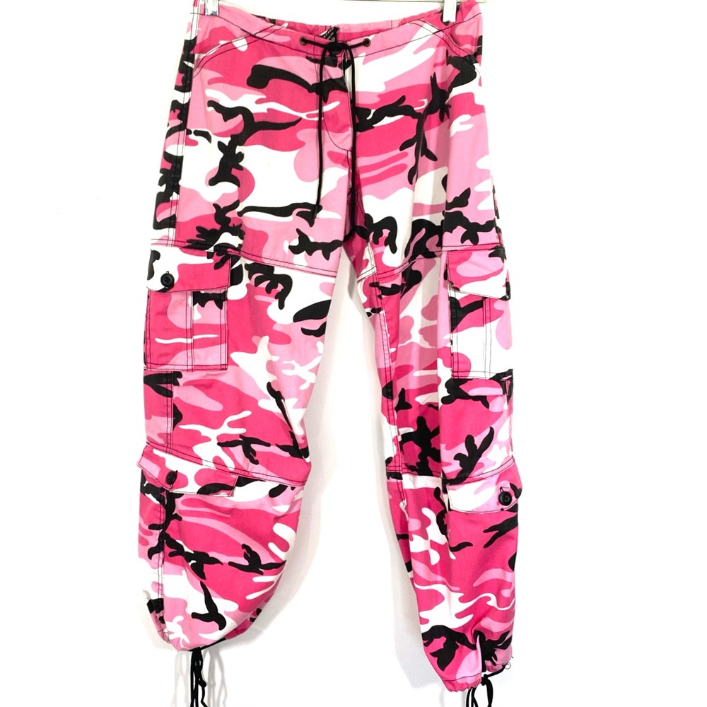 Camouflage Army Pants Military Fatigues Cargo Y2K drawstring pants Pink